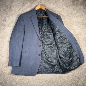 Ralph Lauren Men's 44R Blazer Sport Coat Windowpane Blue Poly Blend Paisley